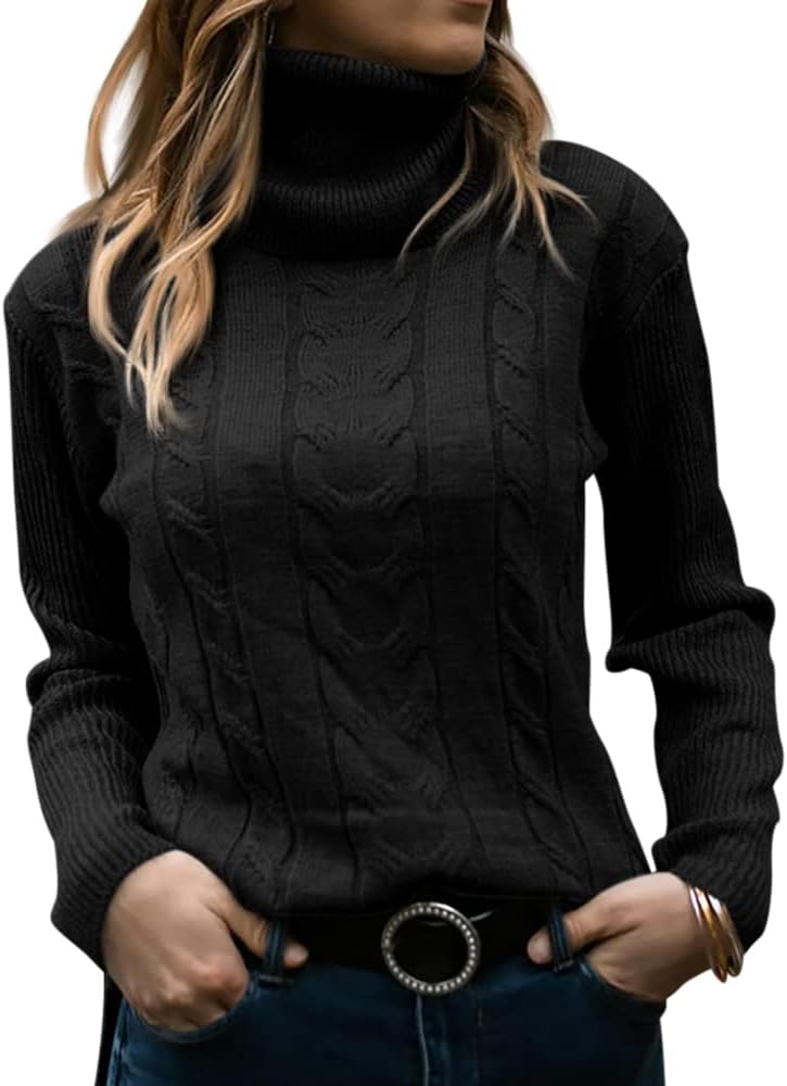 Zelda ribbed-cuff cable-knit turtleneck sweater, black