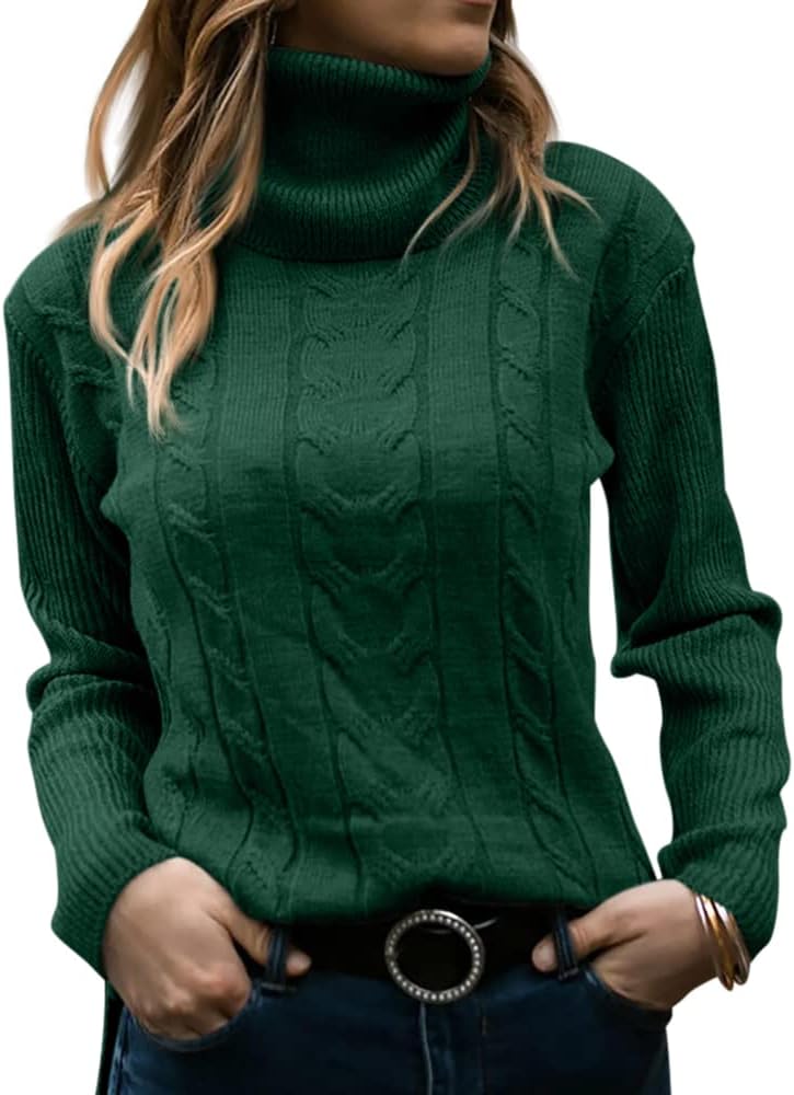 Zelda ribbed-cuff cable-knit turtleneck sweater, dark green