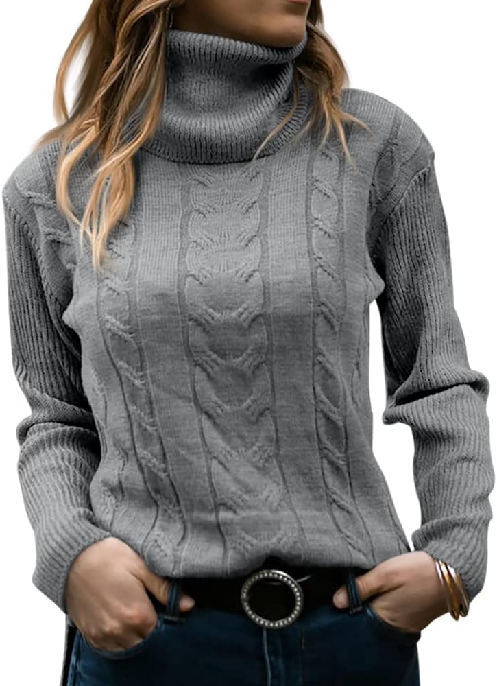 Zelda ribbed-cuff cable-knit turtleneck sweater, gray