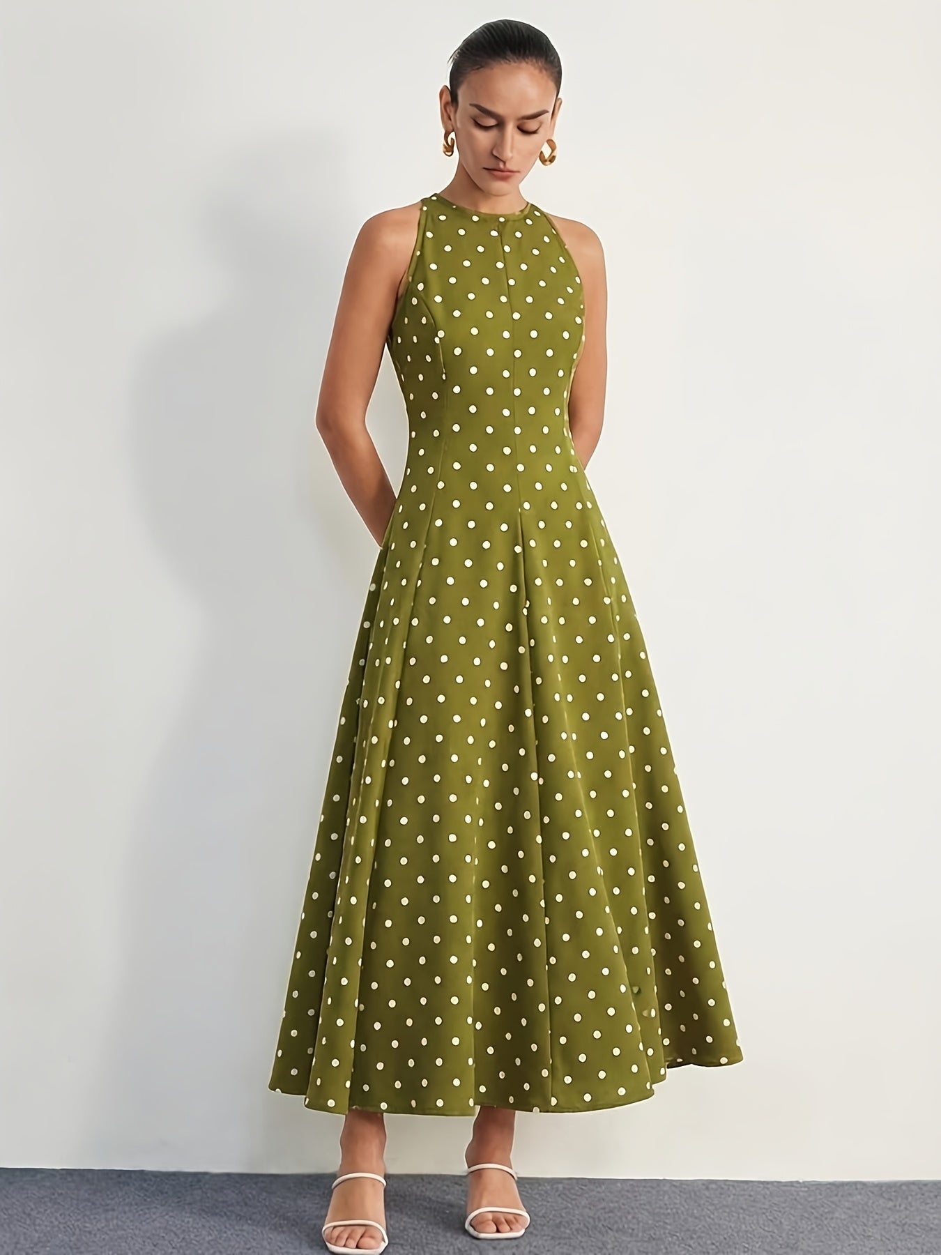 Zora fall polka dot midi dress - front view